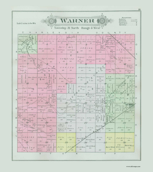 Warner, Michigan 1897 Old Map Print - Antrim Co. 29