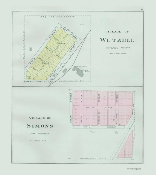 Wetzell and Simons Villages, Michigan 1897 Old Map Print - Antrim Co. 35