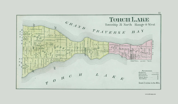Torch Lake, Michigan 1897 Old Map CUSTOM Print - Antrim Co. 50-51