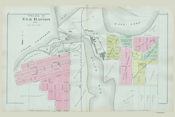 Elk Rapids Village, Michigan 1897 Old Map Print - Antrim Co. 54-55