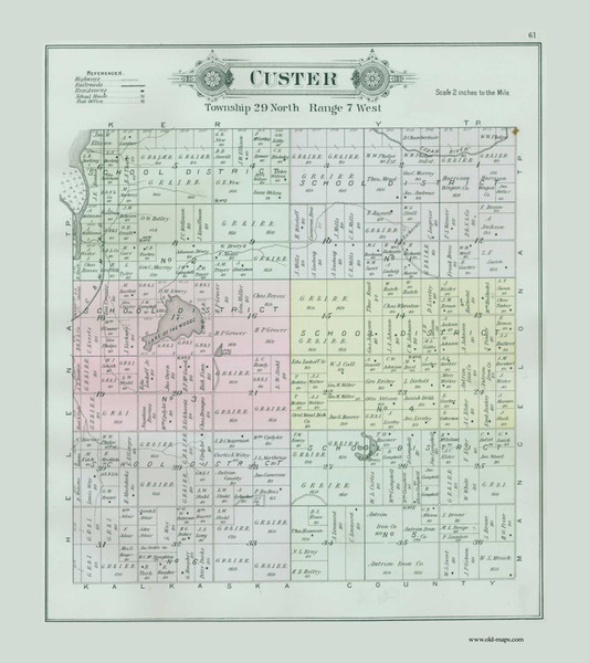 Custer, Michigan 1897 Old Map Print - Antrim Co. 61