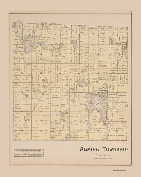 Almira Township, Michigan 1901 Old Map Print - Benzie Co. 09
