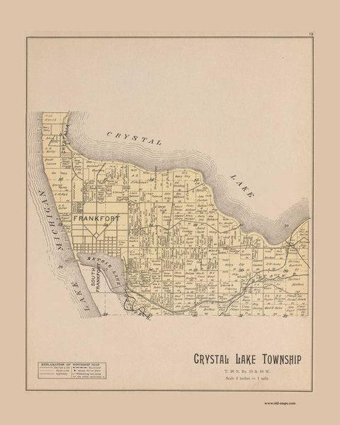 Crystal Lake Township, Michigan 1901 Old Map Print - Benzie Co. 13