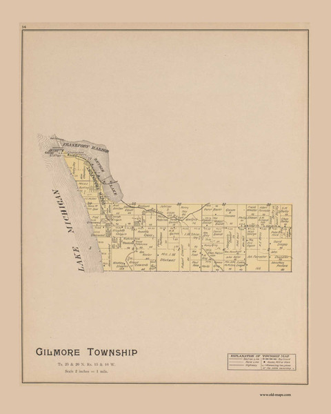 Gilmore Township, Michigan 1901 Old Map Print - Benzie Co. 14