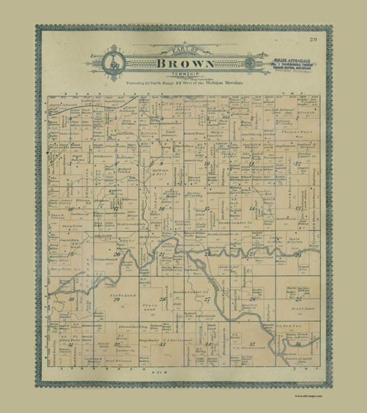 Brown (Part 3), Michigan 1903 Old Map Print - Manistee Co. 29