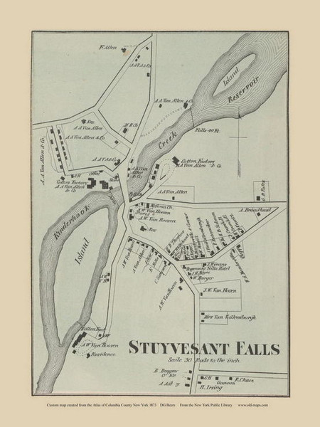 Stuyvesant Falls Village - Custom, New York 1873 - Old Town Map Reprint - Columbia Co. Atlas 83