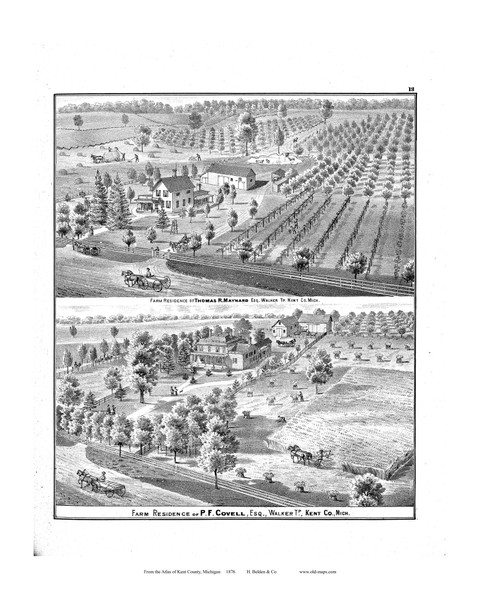 Farm Residence of Maynard, Etc., Michigan 1876 Old Map Print - Kent Co. 13