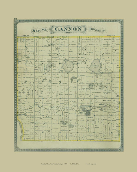 Cannon Township, Michigan 1876 Old Map Print - Kent Co. 32