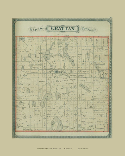 Grattan Township, Michigan 1876 Old Map Print - Kent Co. 35