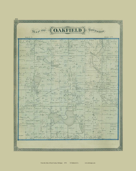Oakfield Township, Michigan 1876 Old Map Print - Kent Co. 36