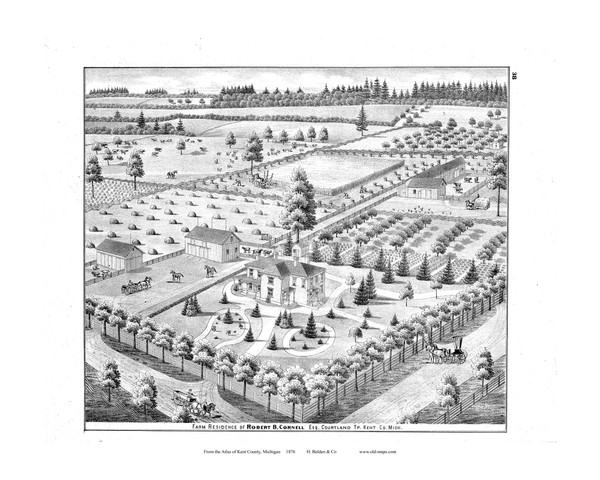 Farm Residence of Cornell, Etc., Michigan 1876 Old Map Print - Kent Co. 38