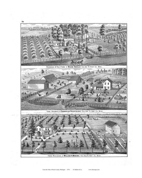 Farm Residence of Courtright, Etc., Michigan 1876 Old Map Print - Kent Co. 56