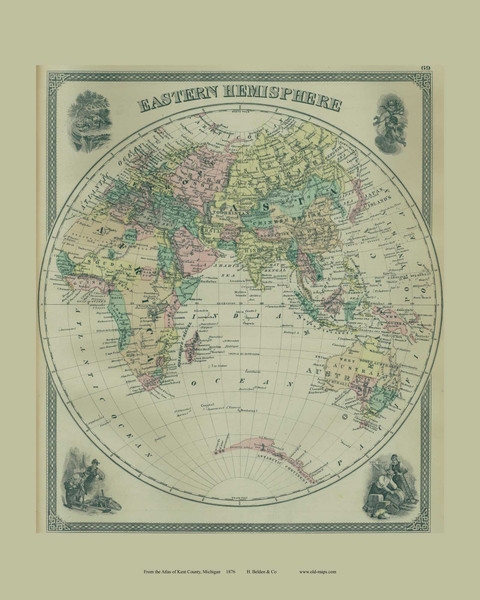 Eastern Hemisphere, Michigan 1876 Old Map Print - Kent Co. 69