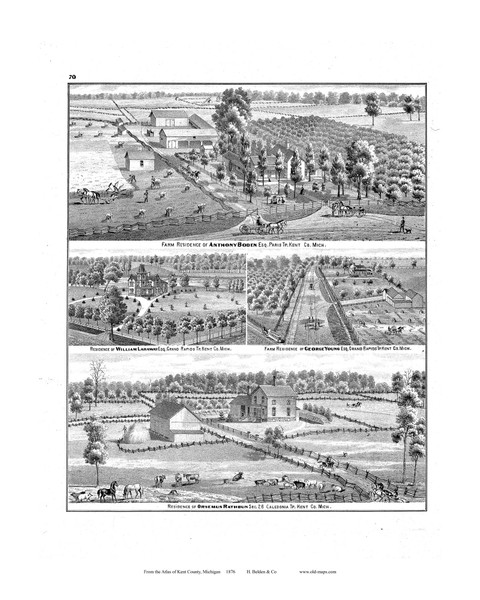Farm Residence of Boden, Etc., Michigan 1876 Old Map Print - Kent Co. 70