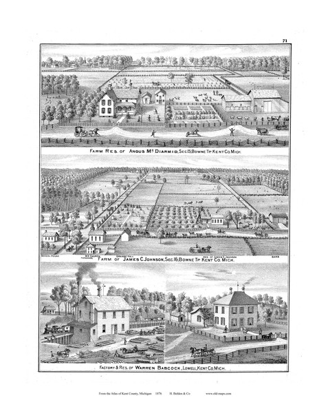 Farm Residence of McDairmid, Etc., Michigan 1876 Old Map Print - Kent Co. 71