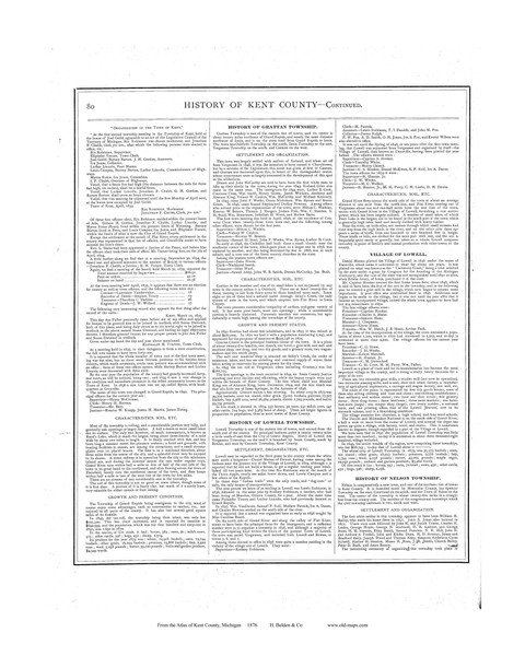 History, Michigan 1876 Old Map Print - Kent Co. 80