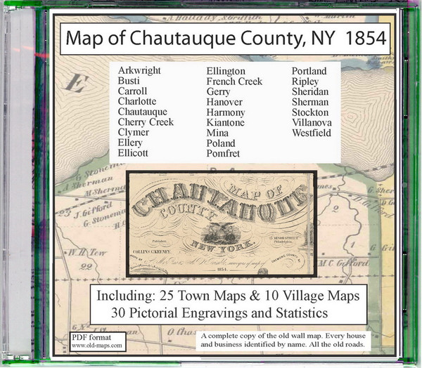 Map of Chautauque County, New York, 1854, CDROM Old Map