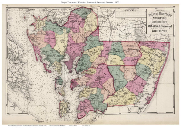 Dorchester, Wicomico, Somerset, & Worcester Counties, Maryland 1873 - Old County Map Reprint - 1873 State Atlas