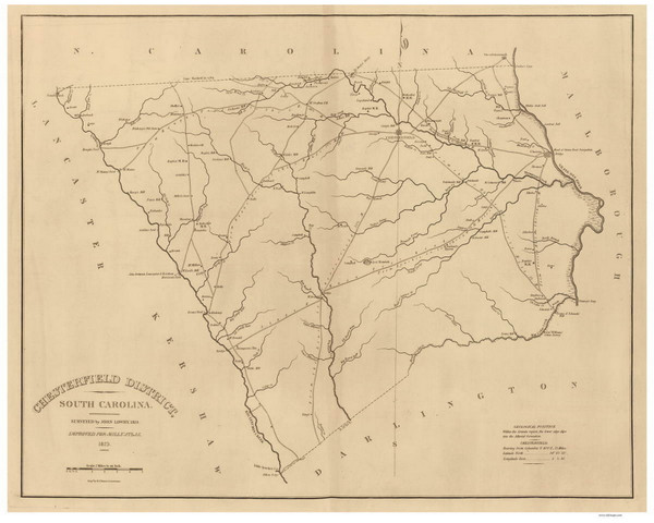 Chesterfield District, 1825 South Carolina - Old Map Reprint - Mills Atlas RSY Chesterfield District, 1825 South Carolina - Old Map Reprint - Mills Atlas RSY
