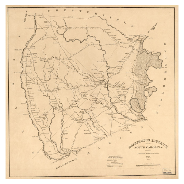 Darlington District, 1825 South Carolina - Old Map Reprint - Mills Atlas LC