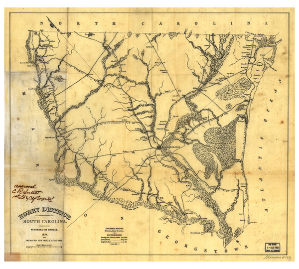 Horry District, 1825 South Carolina - Old Map Reprint - Mills Atlas LC
