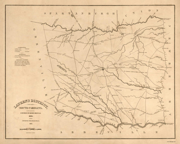 Laurens District, 1825 South Carolina - Old Map Reprint - Mills Atlas LC