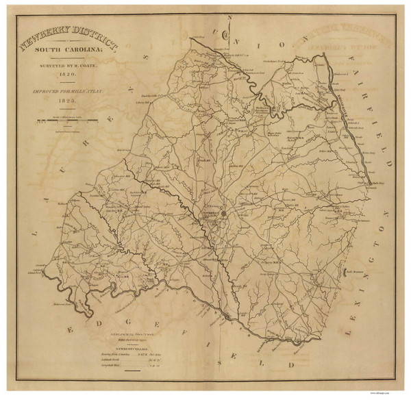 Newberry District, 1825 South Carolina - Old Map Reprint - Mills Atlas RSY