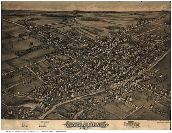Albion, New York 1880 Bird's Eye View - Old Map Reprint