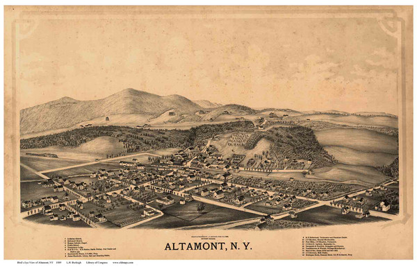 Altamont, New York 1889 Bird's Eye View - Old Map Reprint
