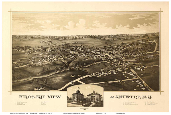 Antwerp, New York 1888 Bird's Eye View - Old Map Reprint
