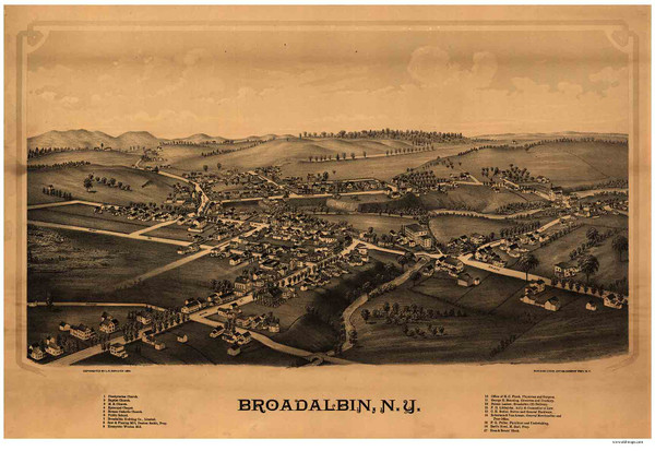 Broadalbin, New York 1880 Bird's Eye View - Old Map Reprint