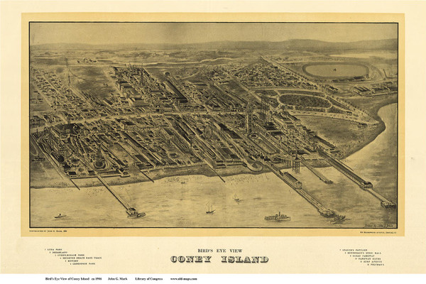 Coney Island, New York 1906 Bird's Eye View - Old Map Reprint