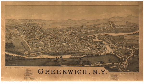 Greenwich , New York 1885 Bird's Eye View - Old Map Reprint