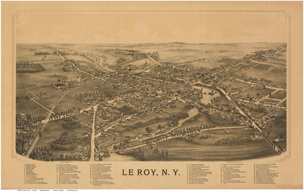 Le Roy, New York 1892 Bird's Eye View - Old Map Reprint