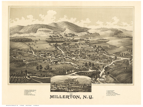 Millerton Irondale, New York 1887 Bird's Eye View - Old Map Reprint