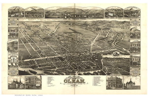 Olean, New York 1882 Bird's Eye View - Old Map Reprint