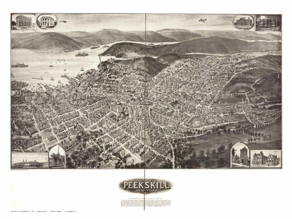 Peekskill, New York 1911 Bird's Eye View - Old Map Reprint