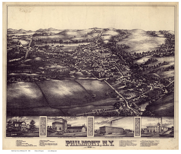 Philmont, New York 1881 Bird's Eye View - Old Map Reprint