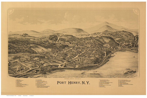 Port Henry, New York 1889 Bird's Eye View - Old Map Reprint
