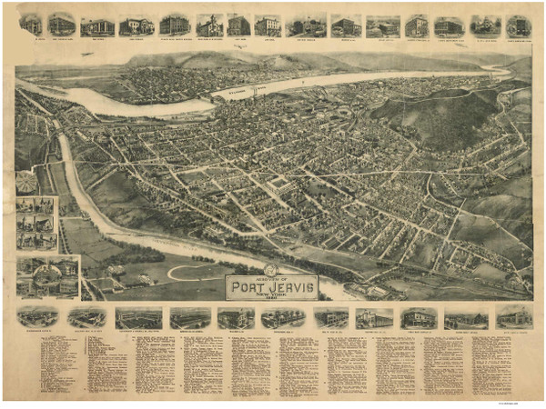 Port Jervis, New York 1920 Bird's Eye View - Old Map Reprint