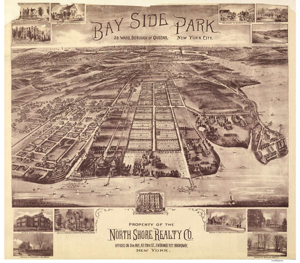 Queens, New York 1915 Bird's Eye View - Old Map Reprint