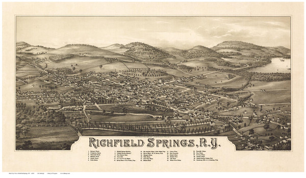 Richfield Springs, New York 1885 Bird's Eye View - Old Map Reprint