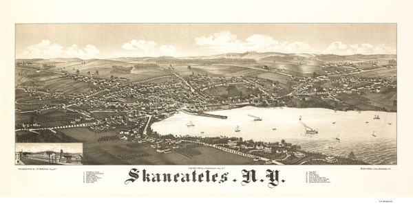 Skaneateles, New York 1884 Bird's Eye View - Old Map Reprint