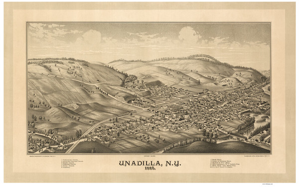 Unadilla, New York 1887 Bird's Eye View - Old Map Reprint