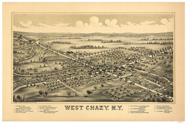 West Chazy, New York 1899 Bird's Eye View - Old Map Reprint