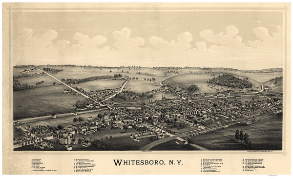 Whitesboro, New York 1891 Bird's Eye View - Old Map Reprint