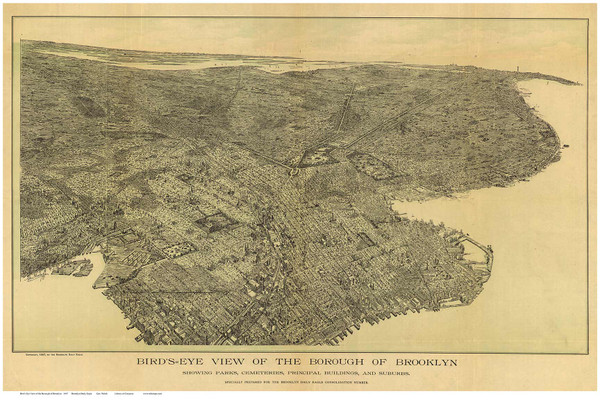 Brooklyn 1897 Bird's Eye View - Old Map Reprint