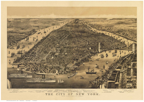 New York City 1889 Bird's Eye View - Old Map Reprint