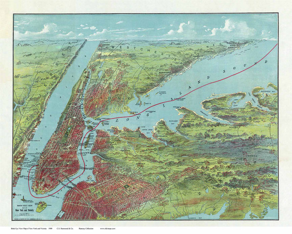 New York City 1909 Bird's Eye View - Old Map Reprint