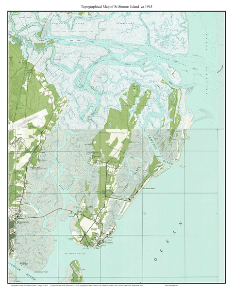 St Simons Island 1945 - Custom USGS Old Topo Map - Georgia